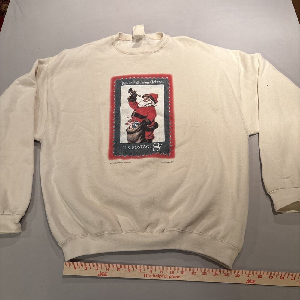 Vintage 90s Smithsonian Collection Maze Santa Claus Postage Stamp Sweatshirt L